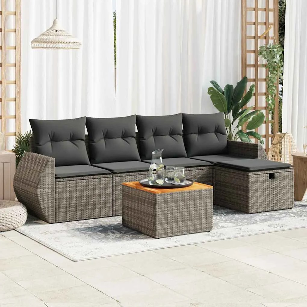 vidaXL Set mobilier grădină cu perne, 6 piese, gri, poliratan