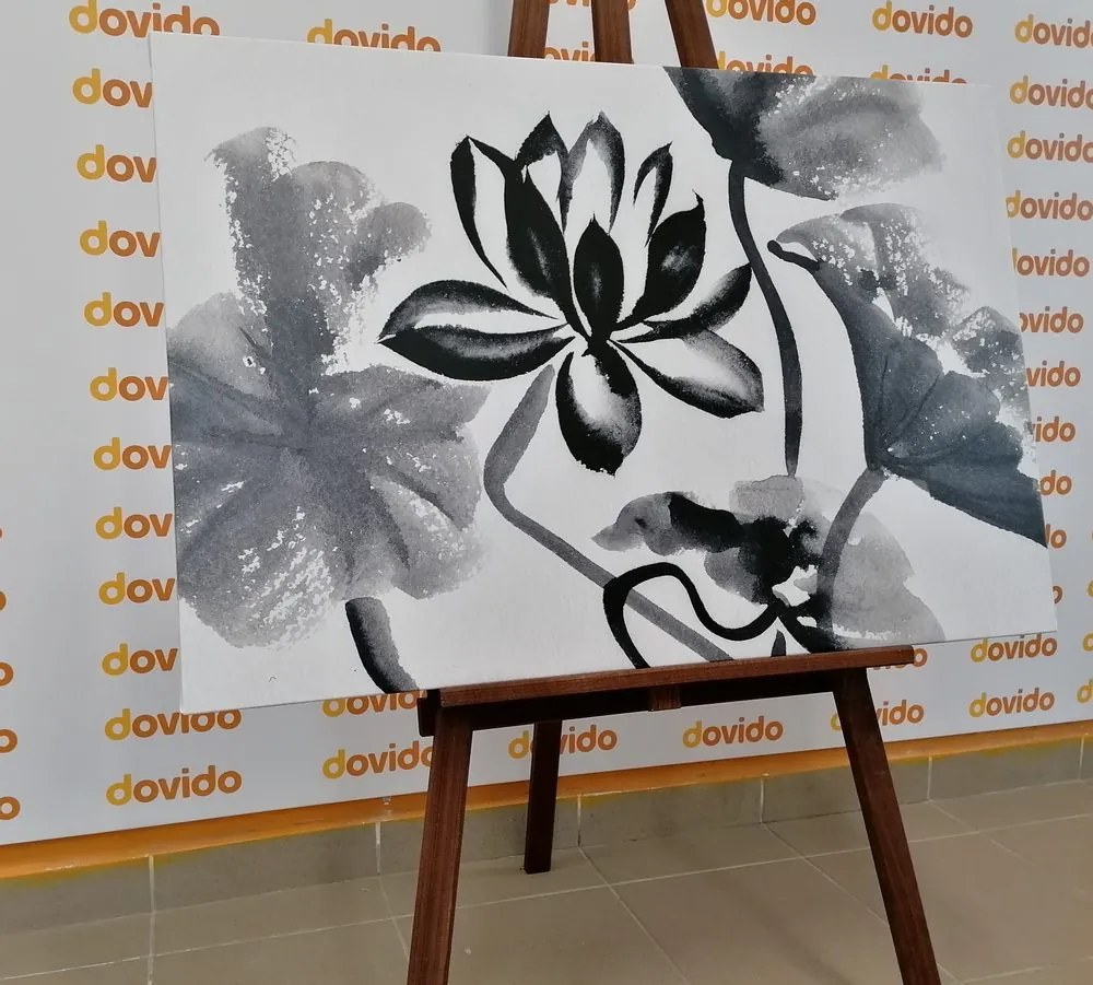 Tablou floare de lotus în design alb-negru