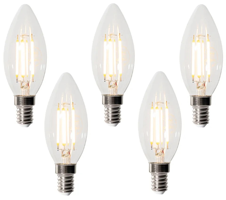 Set van 5 E14 3-staps dimbare LED lampen B35 helder 4W 450 lm 2700K