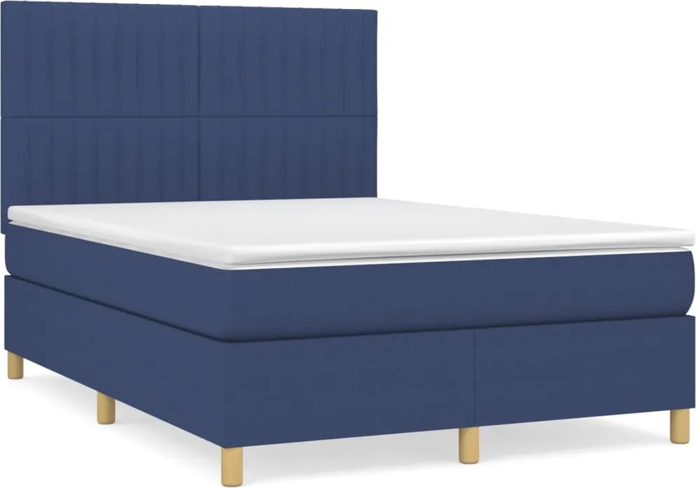 vidaXL Pat box spring cu saltea, albastru, 140x200 cm, textil