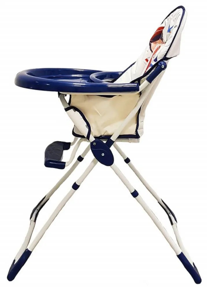 Scaun de masa pentru copii si bebe Baby Care™ CH ,Pliabil, Centura de siguranta, Sezut comfortabil, Masuta detasabila, Model Micul Matelot , Alb cu