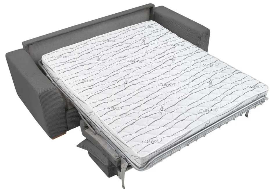 Canapea gri extensibilă cu tapițerie din catifea reiată 225 cm Augustin – Bobochic Paris