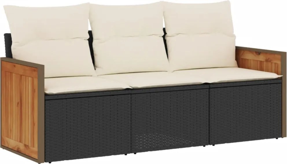 vidaXL Set mobilier de grădină cu perne, 3 piese, negru, poliratan