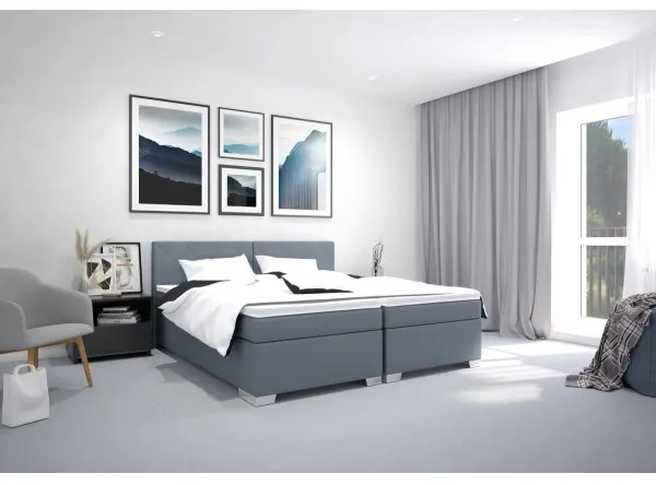 Pat tapițat IDA cu saltea, 90 x 200 cm, albastru