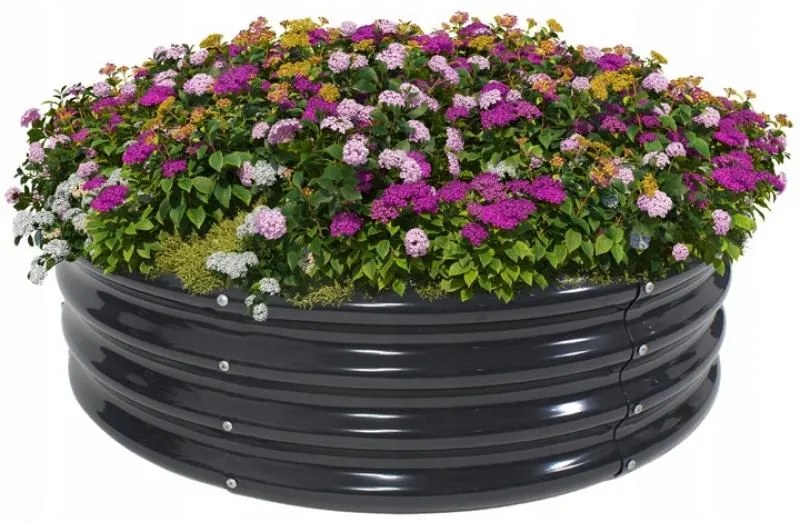 Jardiniera rotundă din tablă de culoare antracit 60 x 60 x 30 cm