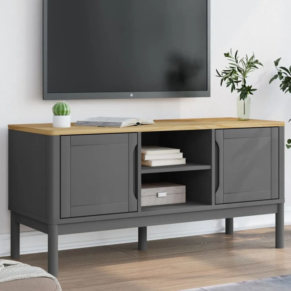 vidaXL Dulap TV &quot;FLORO&quot;, gri, 114x43x55 cm, lemn masiv de pin