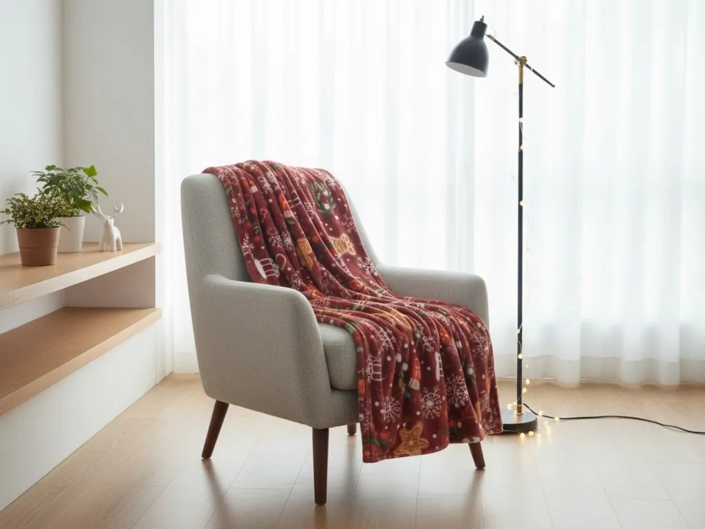 Patura din microfibre de Craciun GINGERBREAD HEART, rosie Dimensiune: 160 x 200 cm