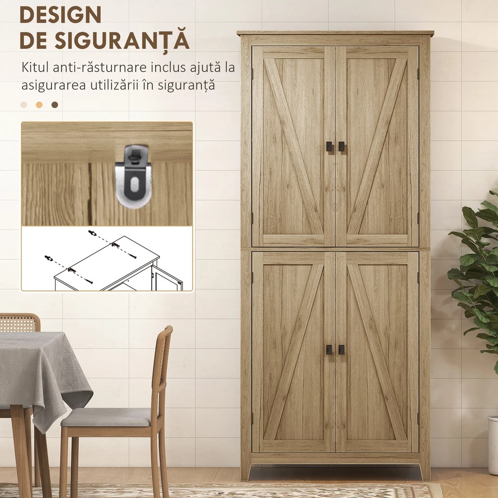HOMCOM Bufet Elegant cu 4 Uși și Rafturi Ajustabile, Design Natural, 80x40x182 cm | Aosom Romania