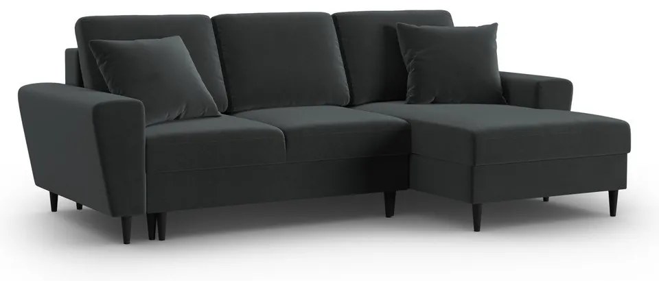 Colțar gri închis extensibil, cu spațiu de depozitare cu tapițerie din catifea (cu colț pe partea dreaptă, cu șezlong) Kyoto – Cosmopolitan Design