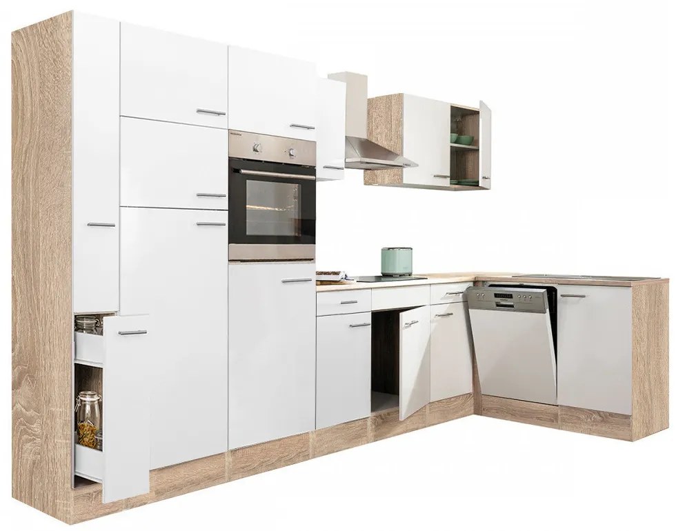 Dulap de bucătărie de colț Yorki 370, corp din stejar Sonoma, cu față alb satinat