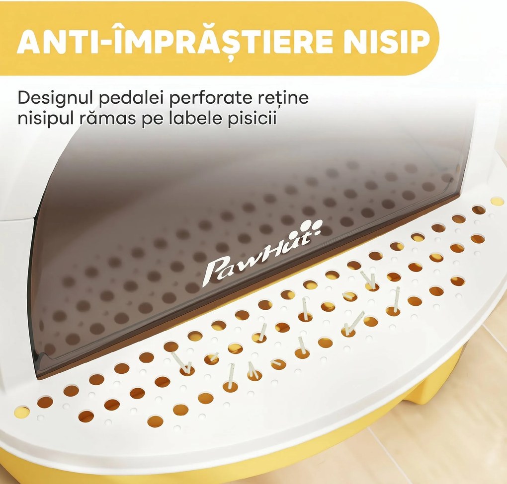 PawHut Litieră Închisă pentru Pisici cu Sertar Extensibil, Mâner, Lopățică și 2 Filtre cu Carbon Activ, Galben | Aosom Romania