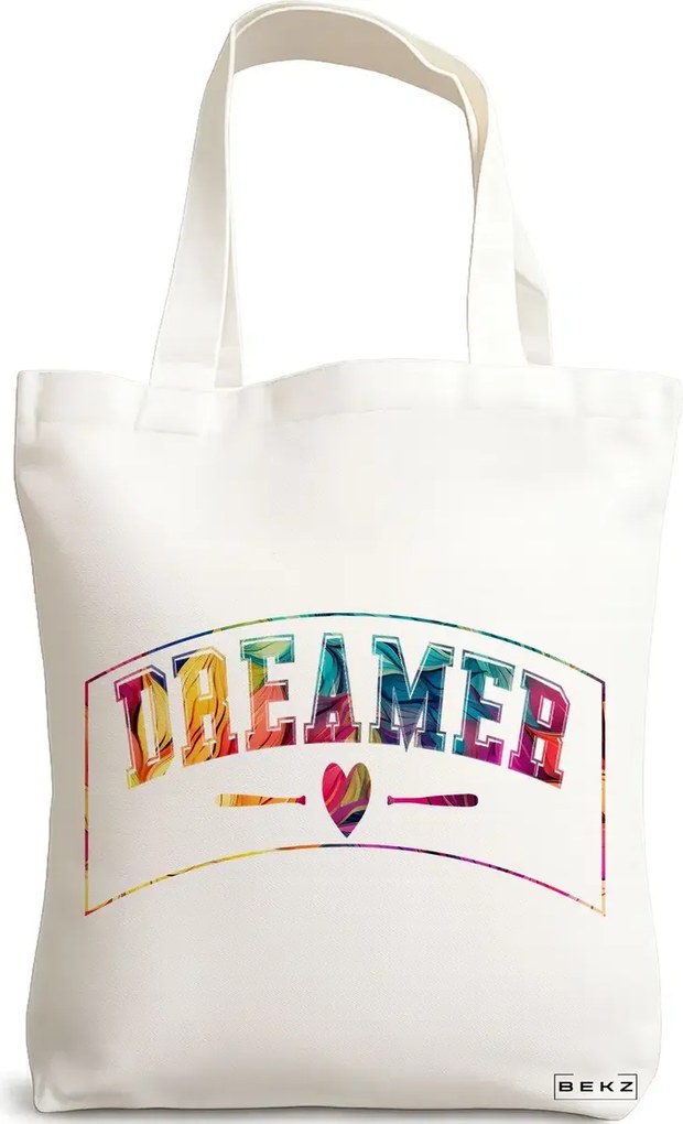 Sacosa de Panza pentru Cumparaturi, Geanta Tote, model Dreamer, 38x34.5 cm, Alba, BEKZ®