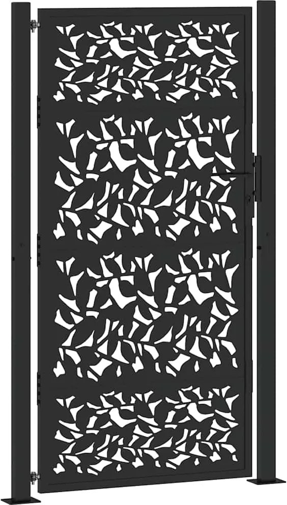 vidaXL Poartă de grădină neagră 100x175 cm, model frunze de oțel