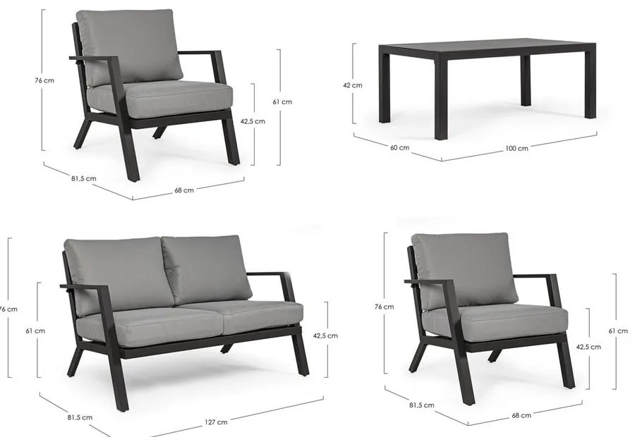 Set mobilier de grădină gri din aluminiu pentru 4 persoane Harley – Bizzotto