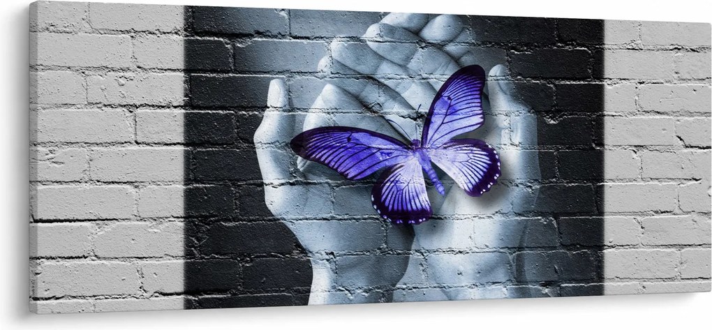 Tablou - Fluture violet pe perete (120x50 cm)