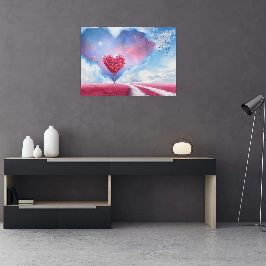 Tablou - Copac de inimă roz (70x50 cm)
