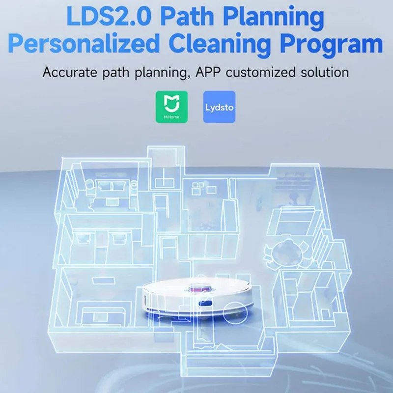 Robot aspirator Xiaomi Lydsto W2, 50W, 5000 Pa, 0.35 L, Statie autogolire, Wi-Fi, Sistem anti-cadere, Functie de programare, HEPA, Alb