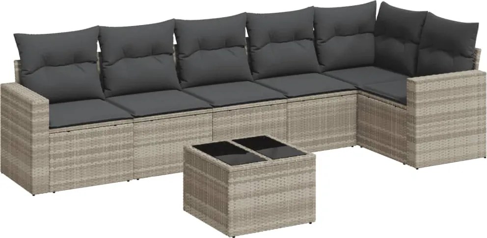 vidaXL Set canapele de grădină cu perne, 7piese gri deschis poliratan