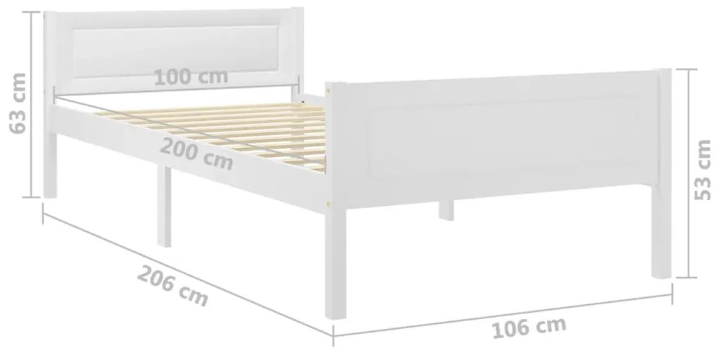 Cadru de pat, alb, 100x200 cm, lemn masiv de pin Alb, 100 x 200 cm