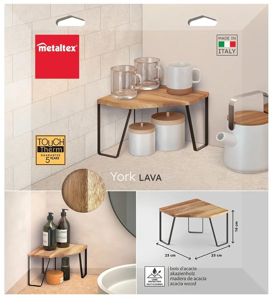 Raft suplimentar negru mat/în culoare naturală pentru colț din lemn 25x25 cm York – Metaltex