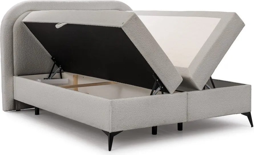 Pat boxspring gri deschis cu spațiu de depozitare 180x200 cm Ornes – Ropez