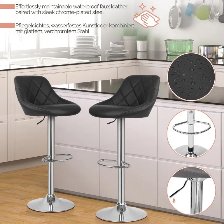 MIADOMODO Scaun de bar 2pcs, fără cotieră, negru