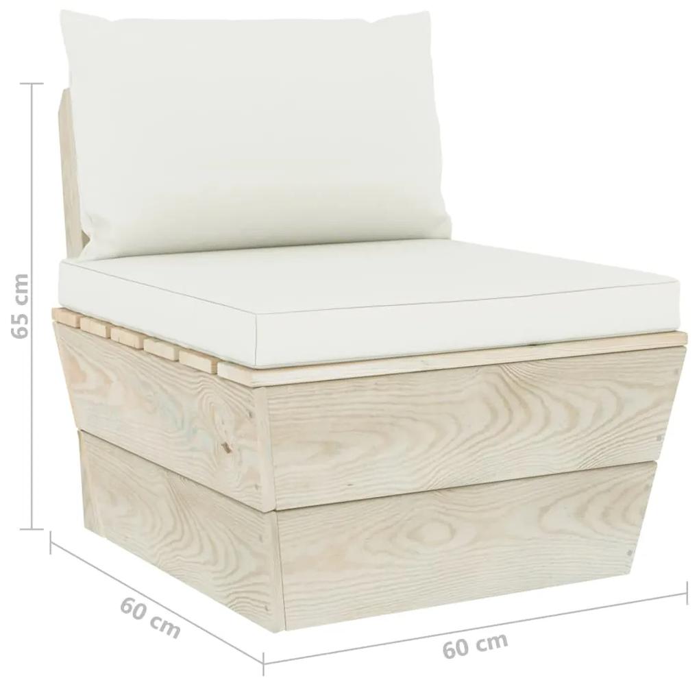Canapea gradina din paleti, 3 locuri, cu perne, lemn de molid Alb crem, Canapea cu 3 locuri, 1