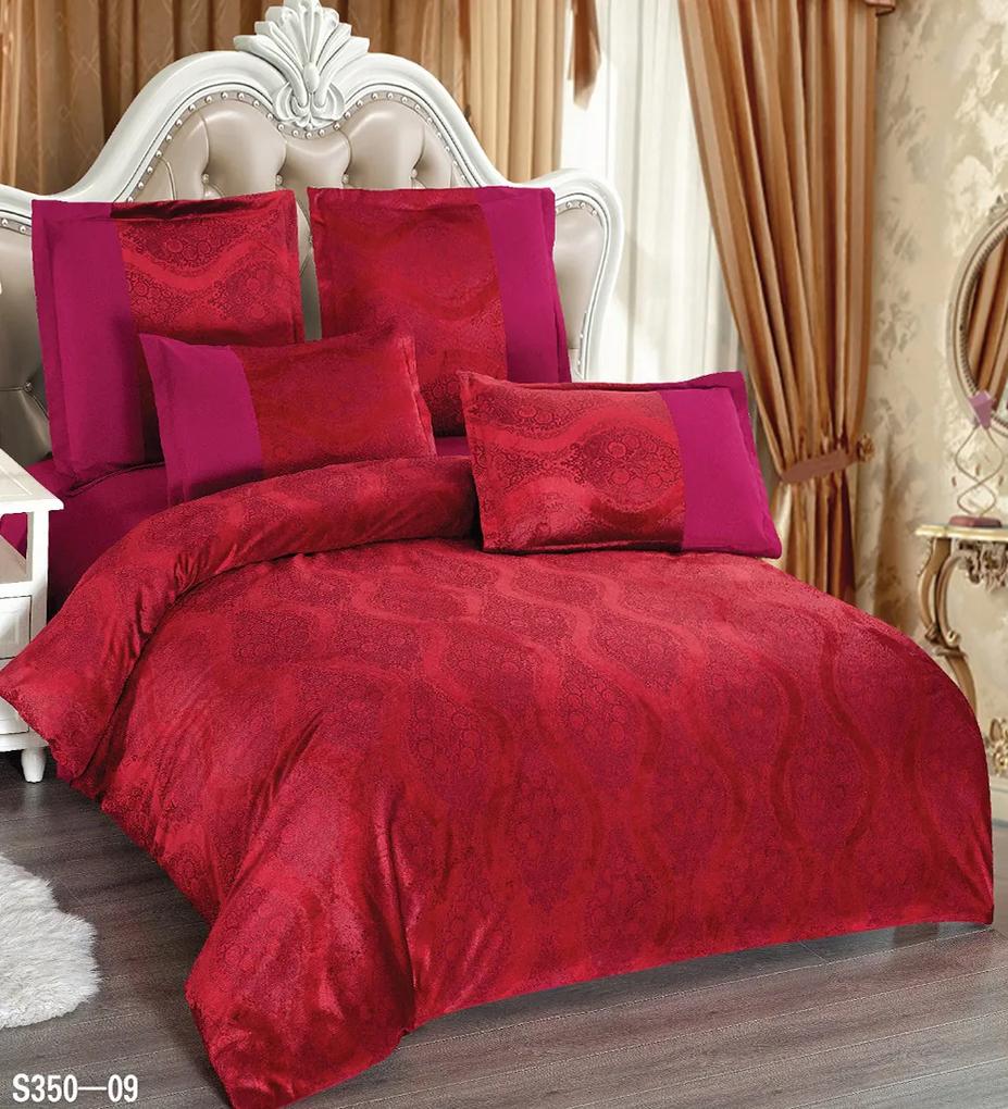 Lenjerie de pat din catifea, imprimeu relief, pat 2 persoane, 6 piese, rosu / magenta, S350-09