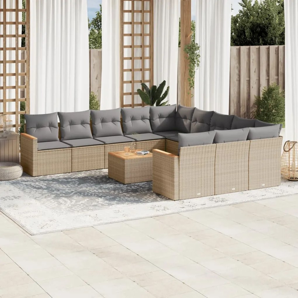 vidaXL Set canapele de grădină, 12 piese, cu perne, bej, poliratan