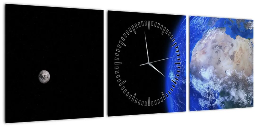 Tablou - Luna și Pământul (cu ceas) (90x30 cm)