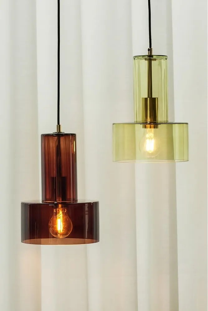 Lustră maro cu intensitate reglabilă cu abajur din sticlă ø 20 cm Ripple – Hübsch