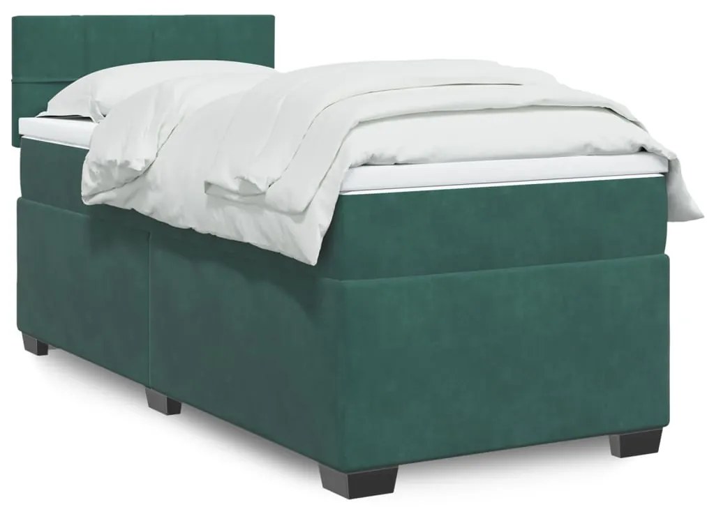 vidaXL Pat box spring cu saltea, verde închis, 90x200 cm, catifea
