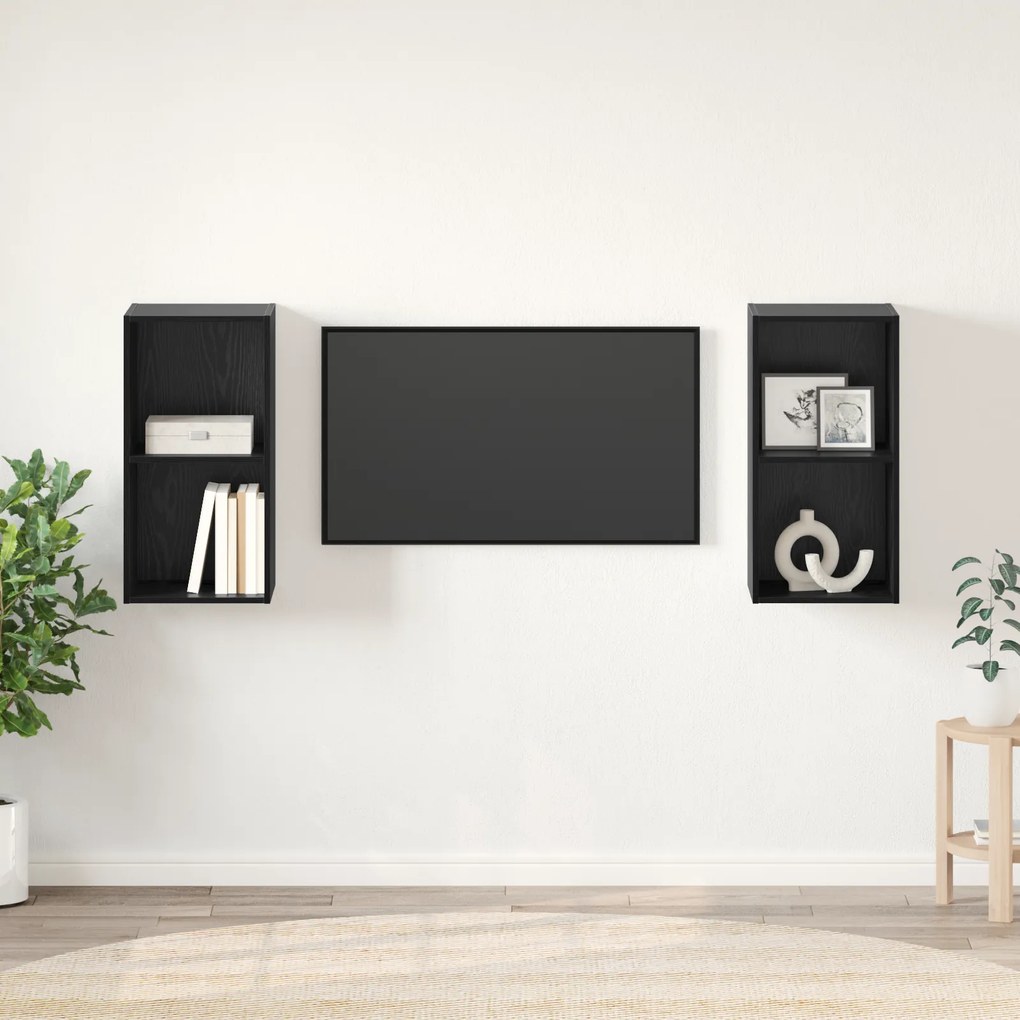 vidaXL Dulap pentru TV pe Perete 2 pcs Stejar negru 37 x 37 x 72 cm