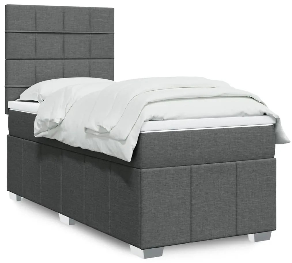 vidaXL Pat box spring cu saltea, gri închis, 90x200 cm, textil