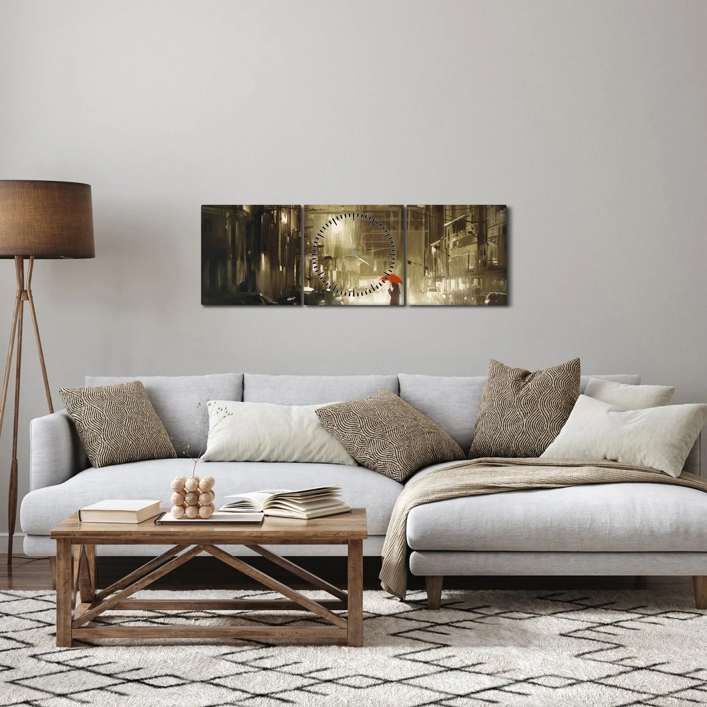 Tablou - Femeie într-o noapte ploioasă (cu ceas) (90x30 cm)