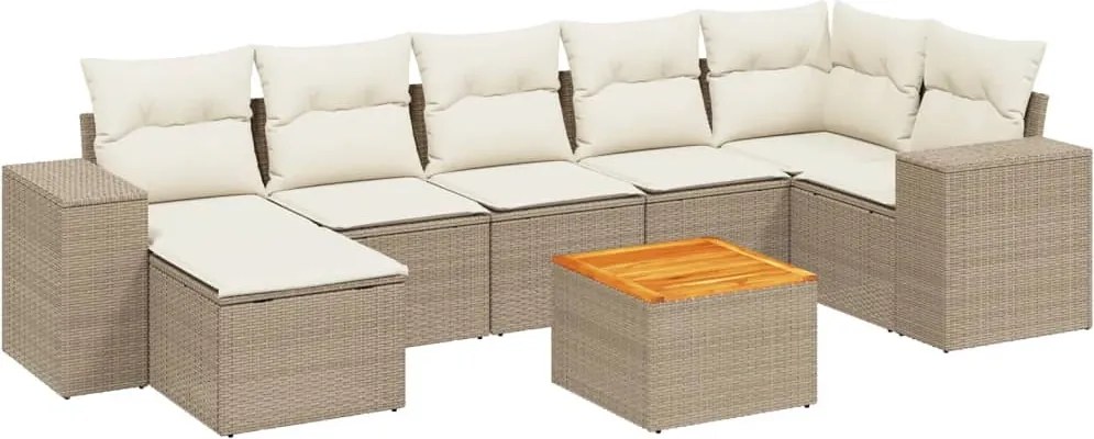 vidaXL Set canapele de grădină, 8 piese, cu perne, bej, poliratan