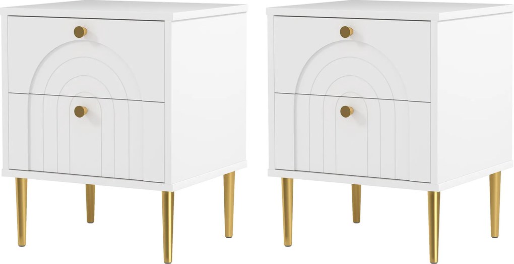 HOMCOM Lot de 2 noptiere cu 2 sertare și picioare din oțel pentru cameră de zi, dormitor - 40 x 35 x 50 cm, alb | Aosom Romania