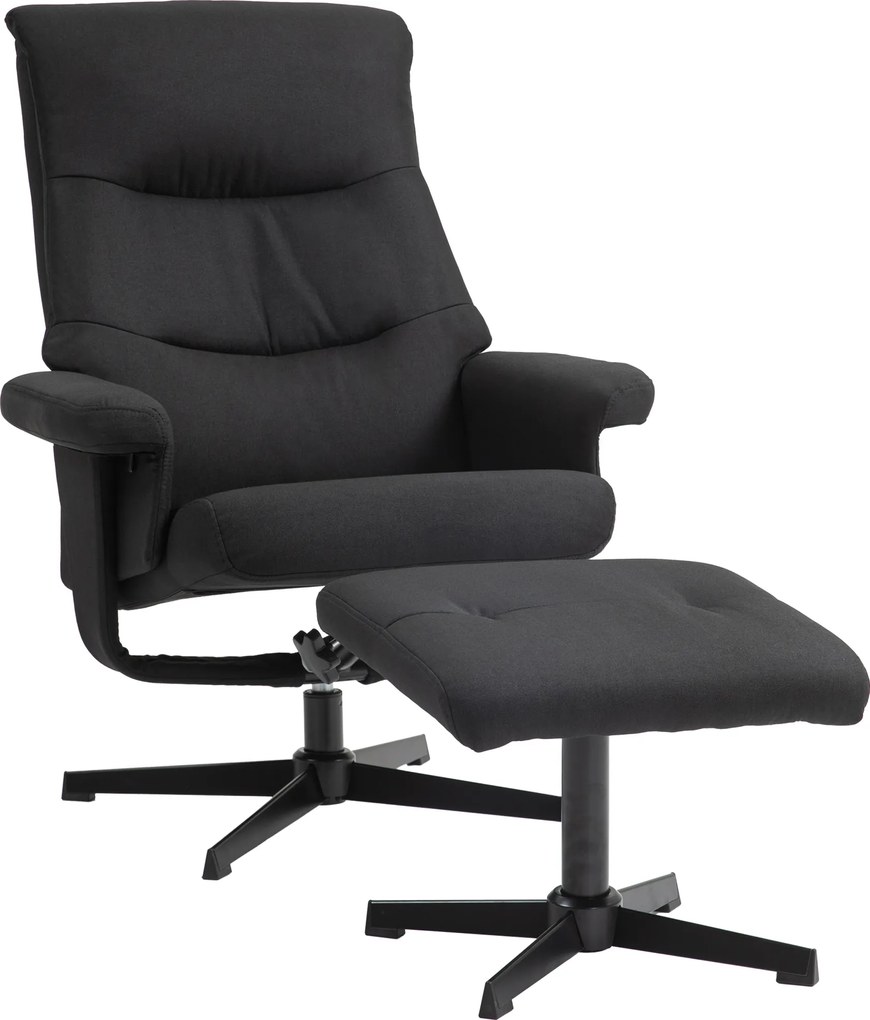 HOMCOM Fotoliu rabatabil cu taburet, rotativ, funcție de legănare, aspect catifelat, până la 150 kg, Negru | Aosom Romania