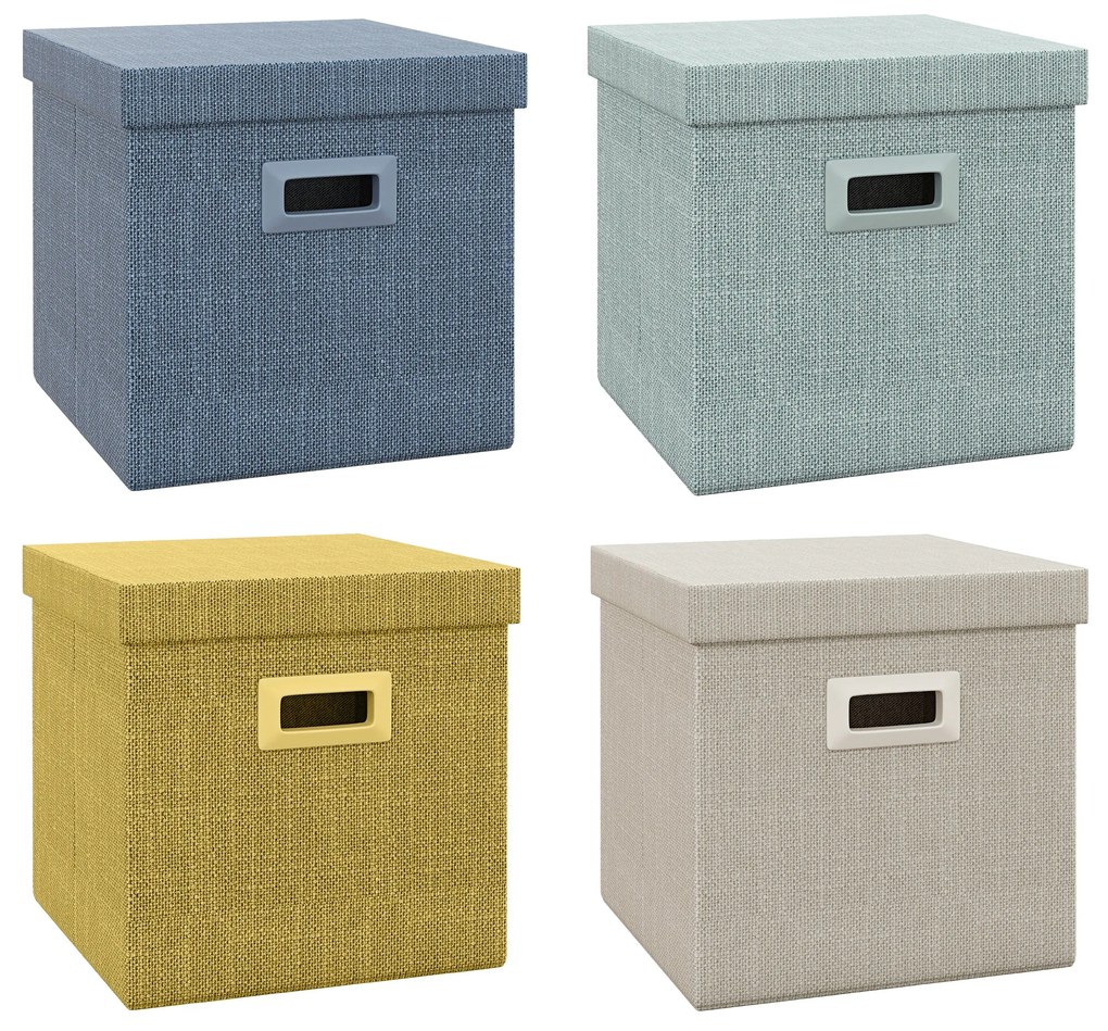 HOMCOM Set de 4 Cutii pentru Dulap din Țesătură cu Capac, Organizator Pliabil pentru Dulap, 30x30x29 cm, Multicolor | Aosom Romania