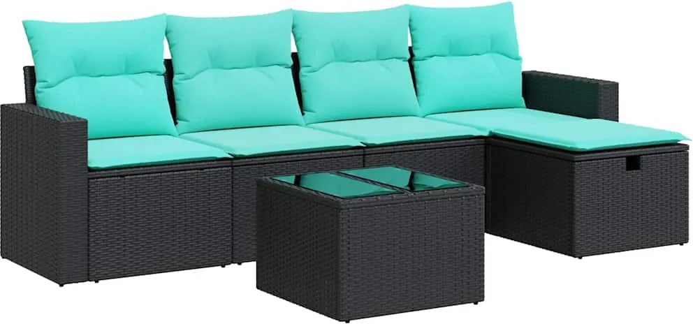 vidaXL Set mobilier de grădină cu perne, 6 piese, negru, poliratan