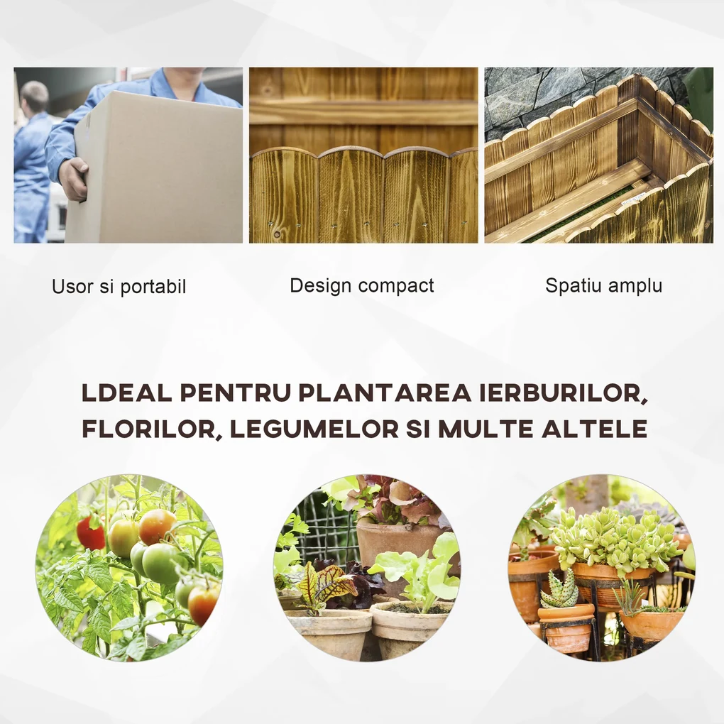 Outsunny Jardinieră de Grădină Dreptunghiulară pentru Plante, 80x33x30 cm, Lemn Natural | Aosom Romania