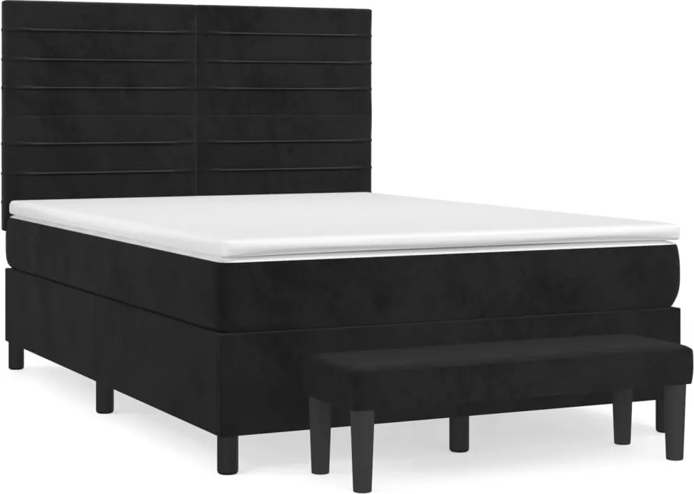 vidaXL Pat box spring cu saltea, negru, 140x190 cm, catifea