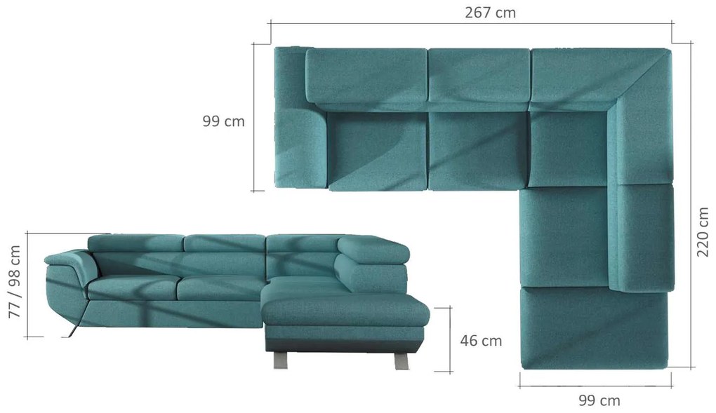 Coltar living extensibil Phoenix L pe dreapta – L267 x l220 x h98 cm