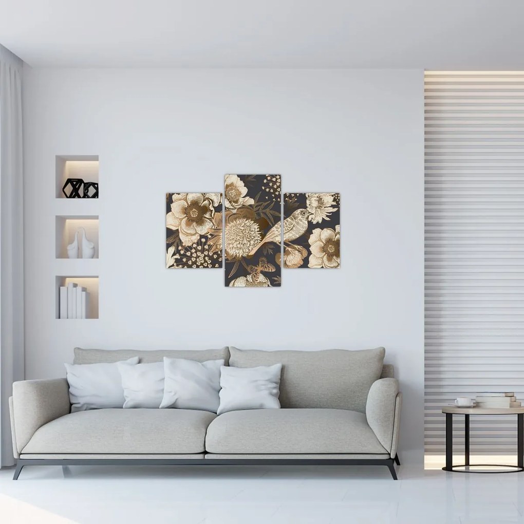 Tablou - Flori aurii pe fundal întunecat (90x60 cm)