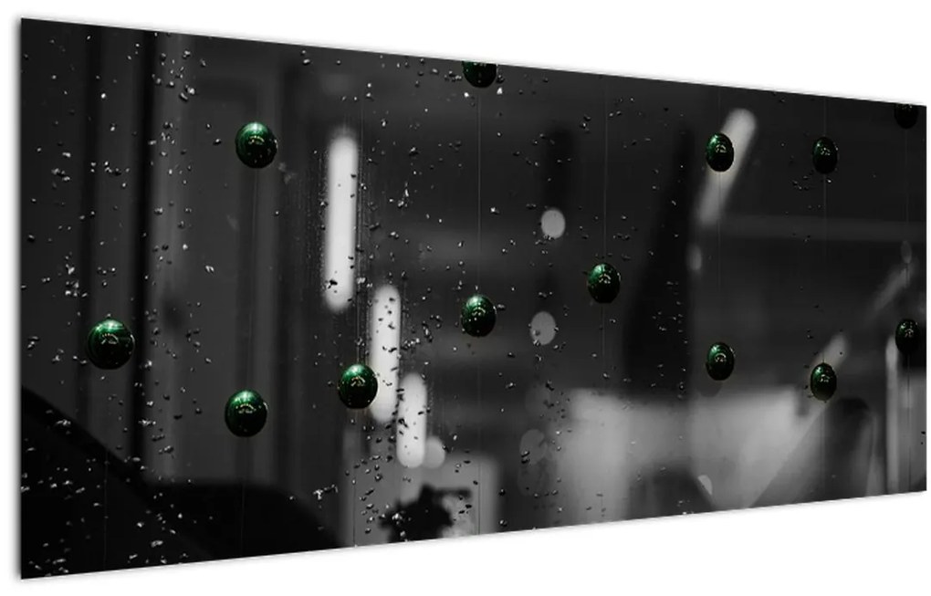 Tablou abstract - bilele verzi (120x50 cm)
