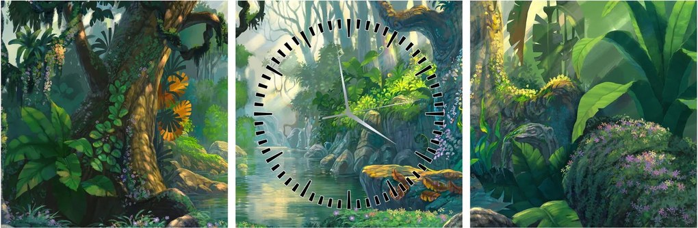 Tablou - Ilustrare pădure tropicală (cu ceas) (90x30 cm)