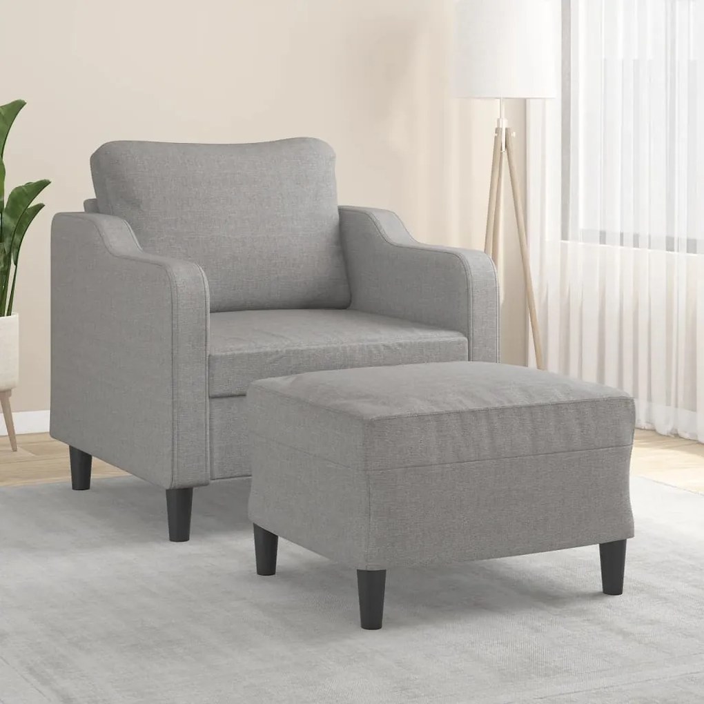 3153503 vidaXL Fotoliu canapea cu taburet, gri deschis, 60 cm, textil