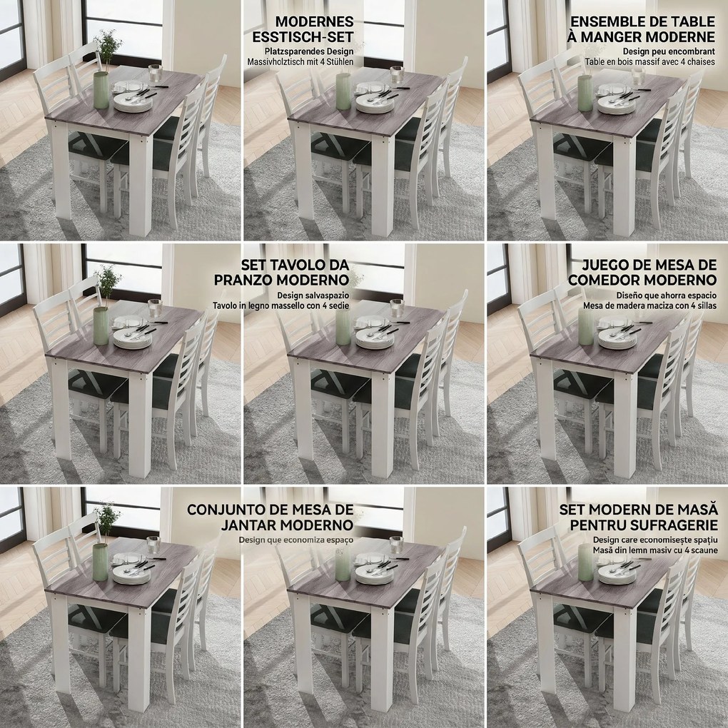 HOMCOM Masă Modernă de Dining pentru 4-6 Persoane 120x69x75 cm Gri și Alb | Aosom Romania