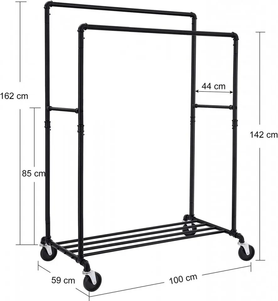 Suport haine, 100 x 59 x 162 cm, metal, negru, Songmics