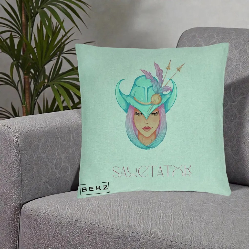 Perna Personalizata Zodiac Sagetator Cowgirl, 40x40 cm, Verde Menta, Husa Detasabila, Perna Inclusa, BEKZ®